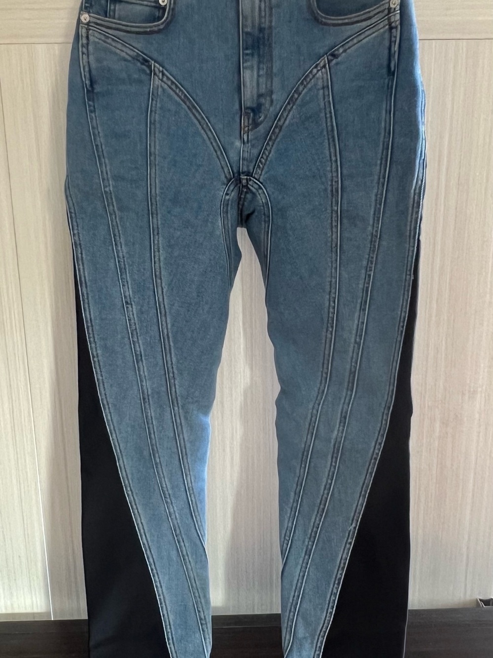 Mugler High-Rise Two-Tone Blue and Black Jeans